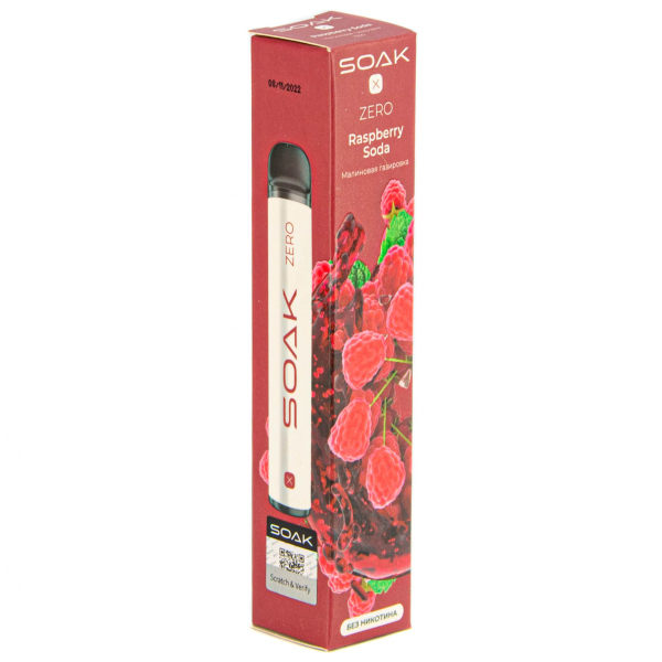 SOAK X ZERO Raspberry soda 1500 затяжек (без никотина) в Екатеринбурге