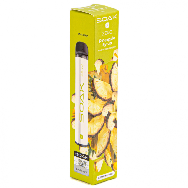 SOAK X ZERO Pineapple syrup 1500 затяжек (без никотина) в Екатеринбурге